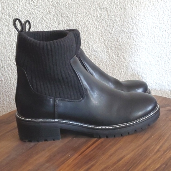 Kensie- Black Boots Slip On Knit upper leather lug Neutral comfort NEW! Sz.7 - Picture 4 of 12